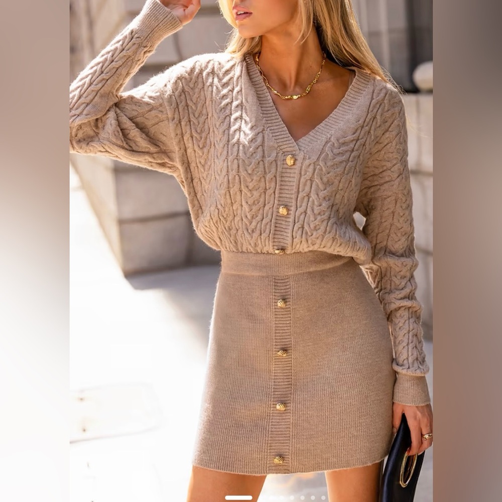 Cupshe Beige Knit Mini Sweater Dress